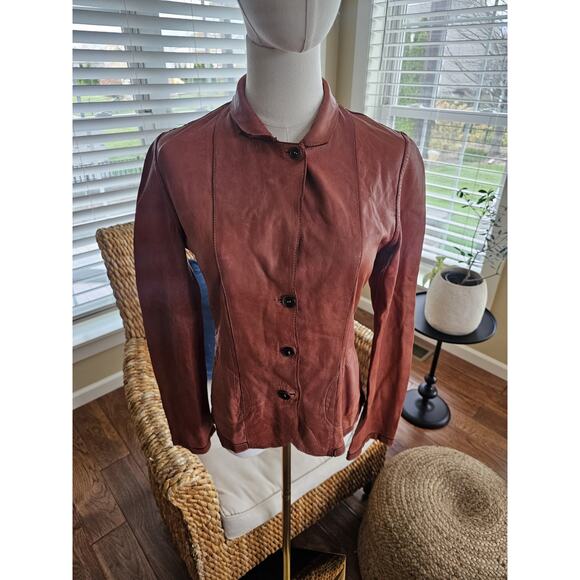 Collection Privee Pelle Leather Jacket Womens Size 42/6 Made In Italy Brown - Picture 2 of 16
